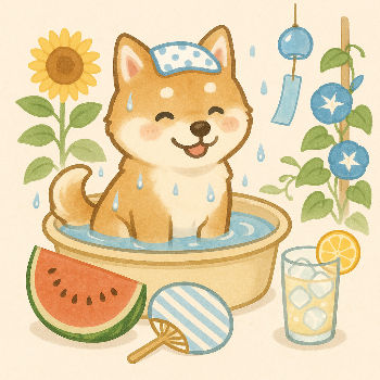 水浴びする柴犬